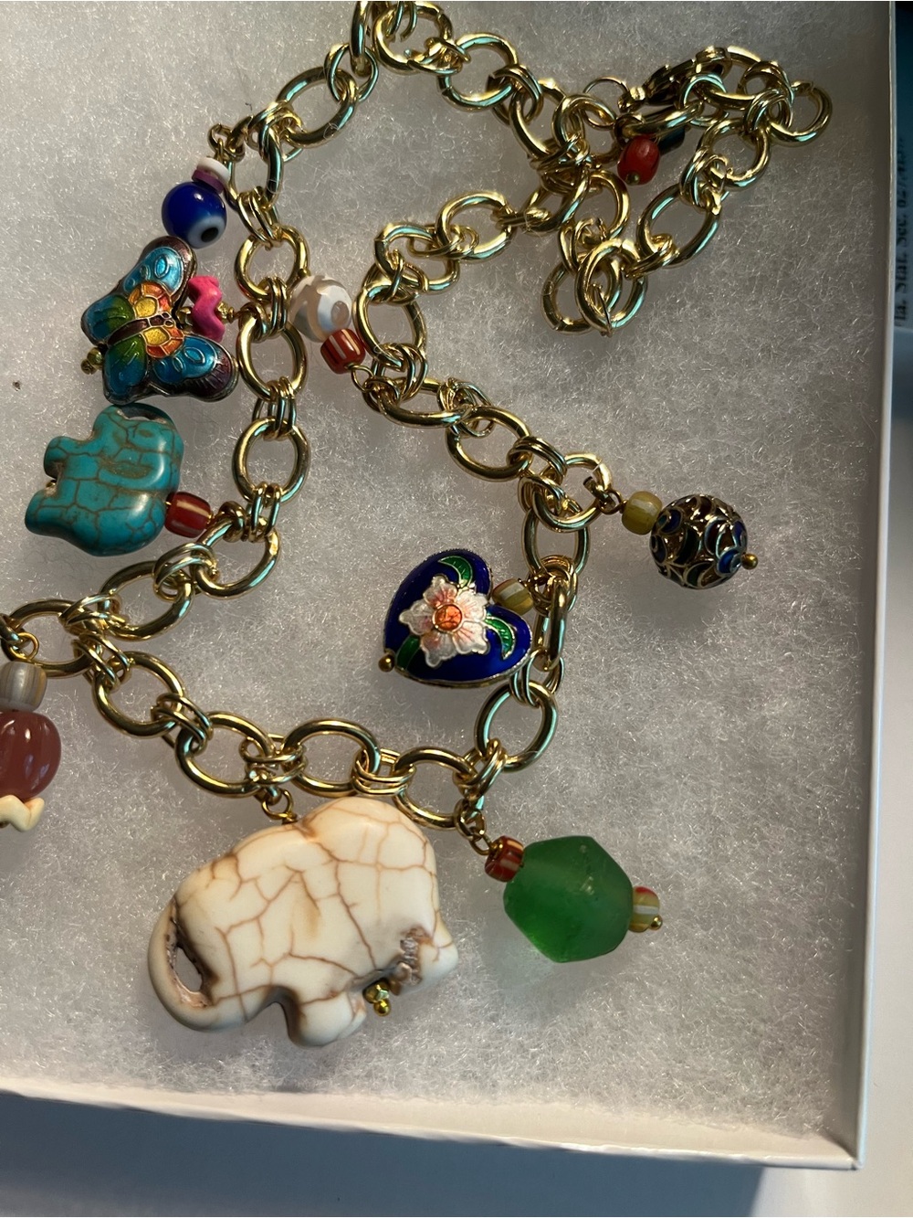 Talbots Gold color Necklace with Multicolor glass and stone Beads.NWOT